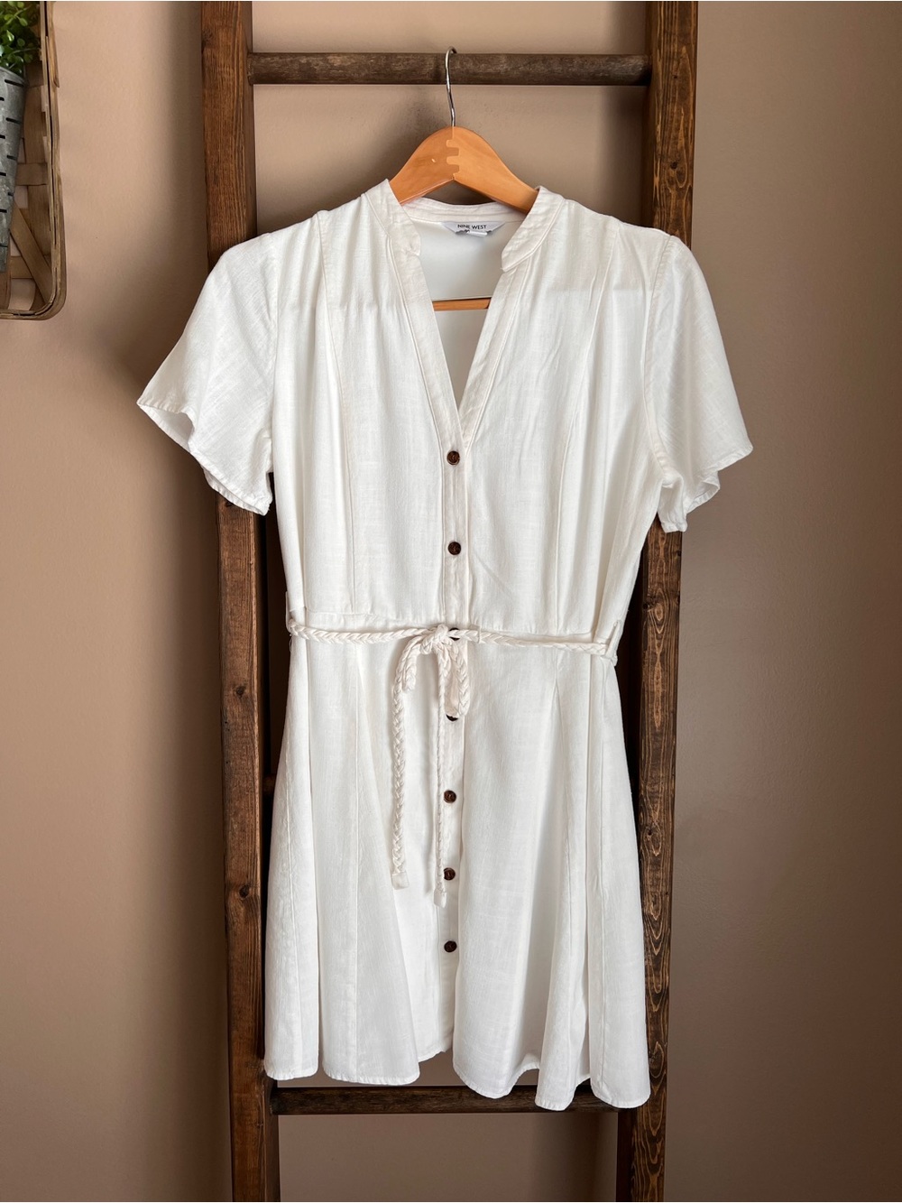 Nine West Button-Front Mini Dress with Tie Waist
